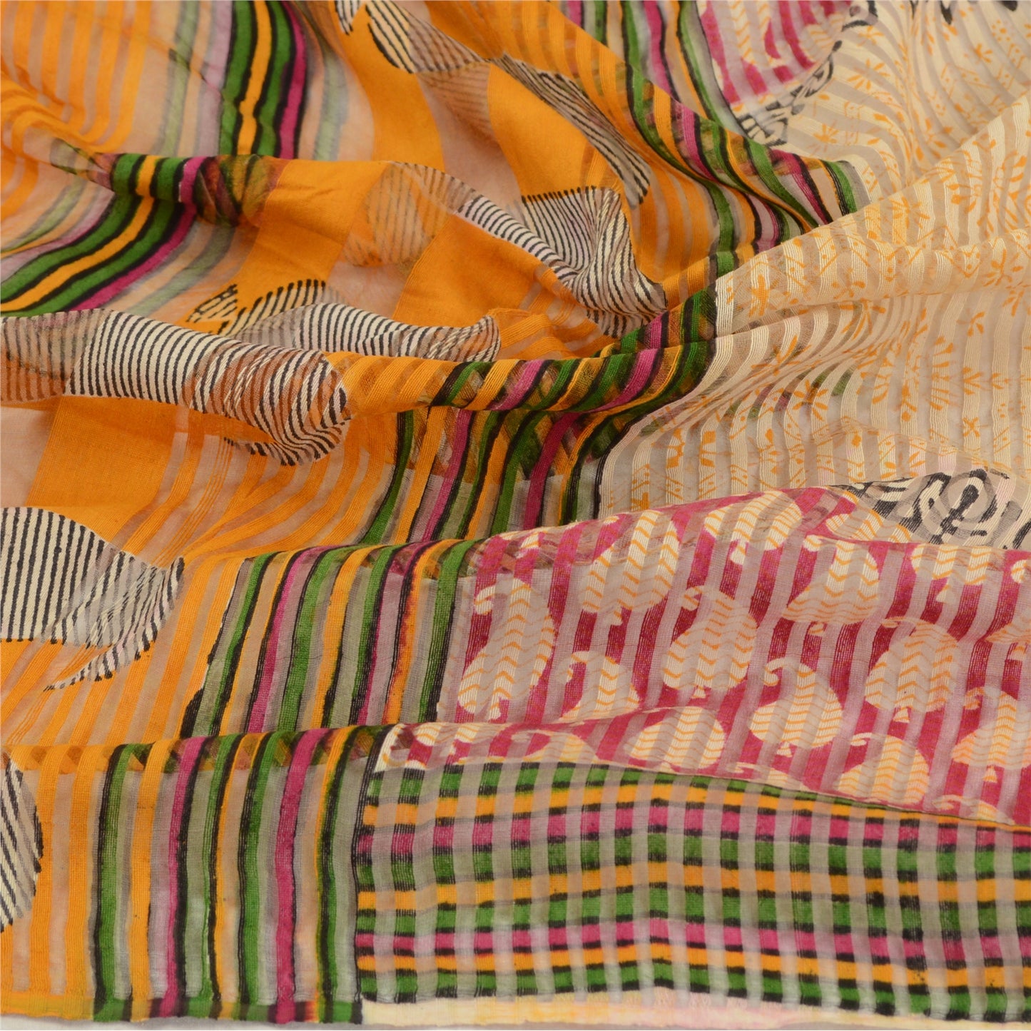 Санскрити Винтаж Длинный Дупатта Палантин Чистый Шелк Хиджаб Блок Печатный Накидка Шарфы