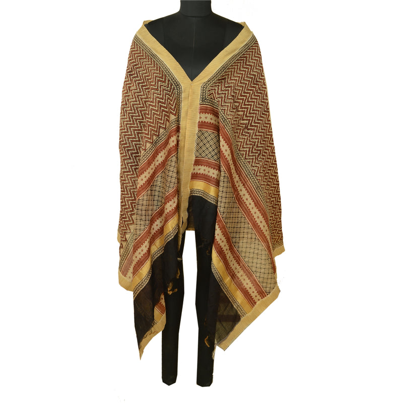 Sanskriti Vintage Dupatta Long Stole Cotton Silk Hijab Hand Block Printed Veil