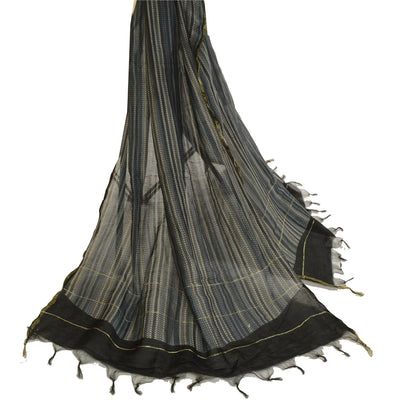 Sanskriti Vintage Grey Dupatta Long Stole Pure Silk Hijab Printed Wrap Scarves