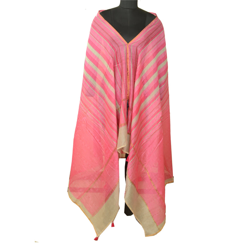 Sanskriti Vintage Pink Dupatta Long Stole Pure Chanderi Silk Cotton Woven Veil