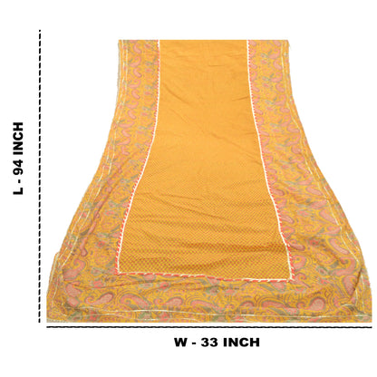 Sanskriti Vintage Yellow Dupatta Long Stole Pure Cotton Block Printed Kalamkari