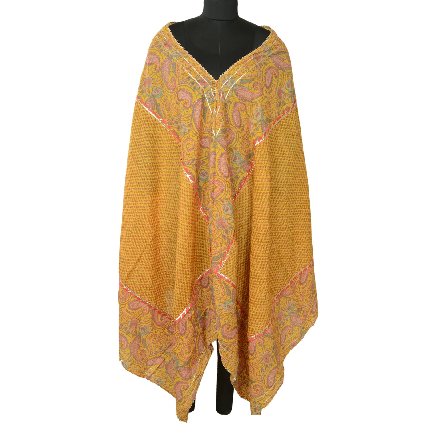 Sanskriti Vintage Yellow Dupatta Long Stole Pure Cotton Block Printed Kalamkari