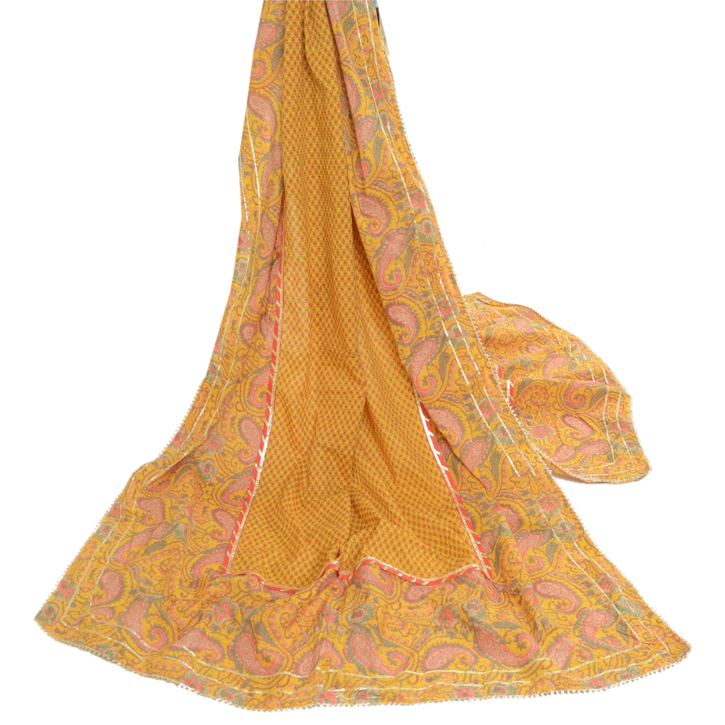 Sanskriti Vintage Yellow Dupatta Long Stole Pure Cotton Block Printed Kalamkari