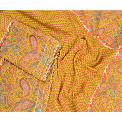Sanskriti Vintage Yellow Dupatta Long Stole Pure Cotton Block Printed Kalamkari