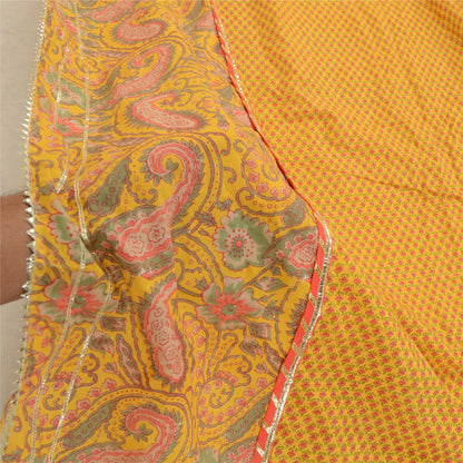 Sanskriti Vintage Yellow Dupatta Long Stole Pure Cotton Block Printed Kalamkari