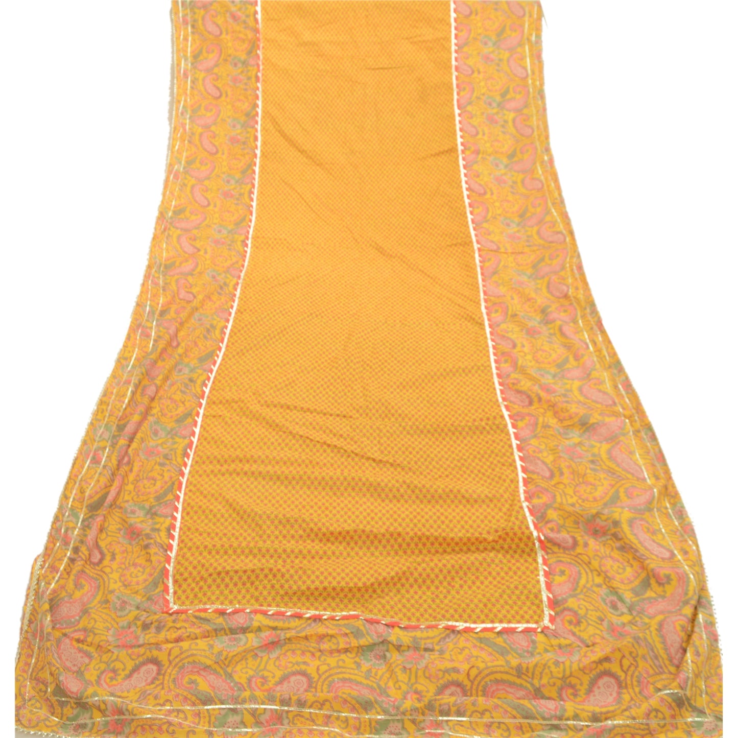 Sanskriti Vintage Yellow Dupatta Long Stole Pure Cotton Block Printed Kalamkari