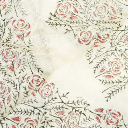 Sanskriti Vintage Cotton Long Dupatta Stole White Block Printed Wrap Scarves