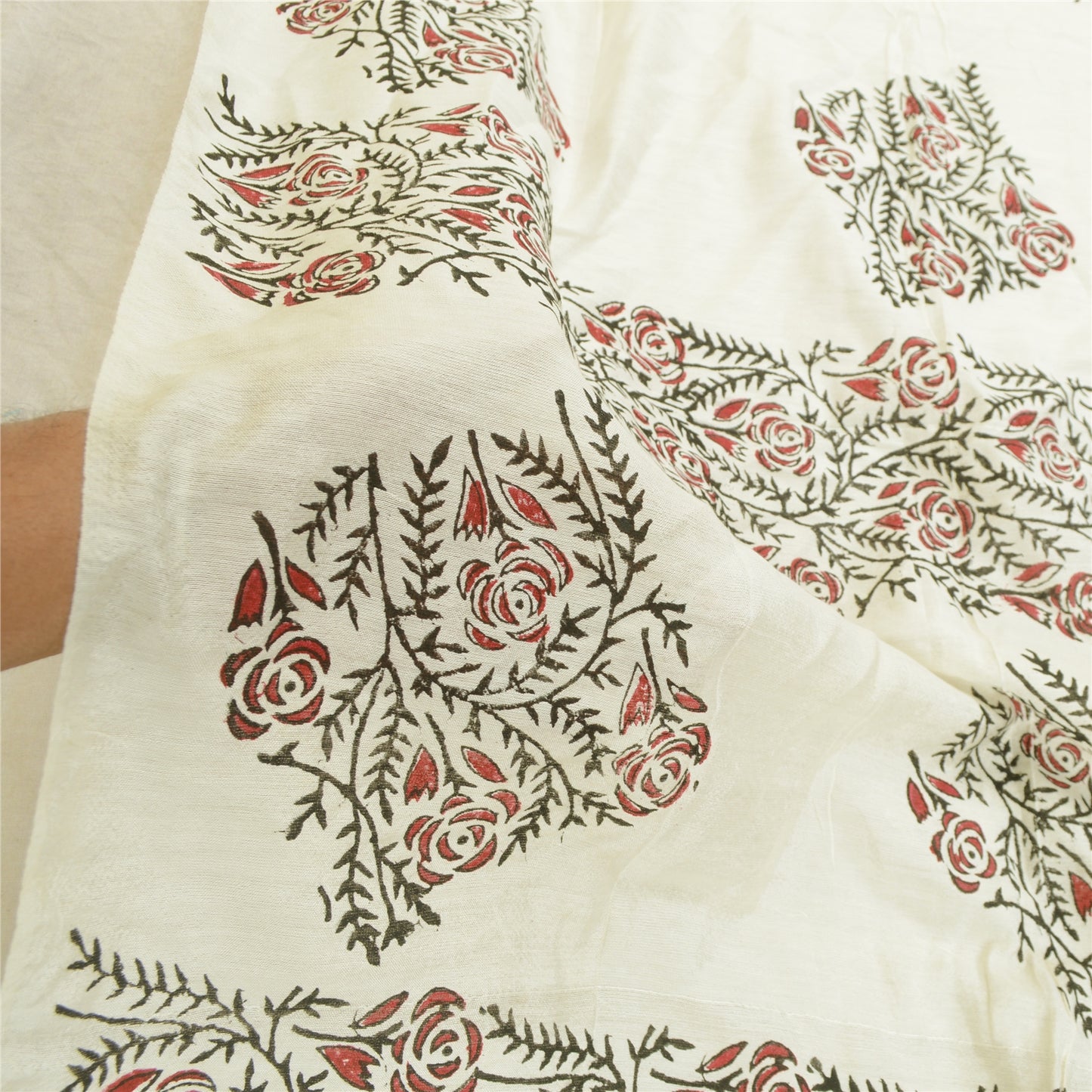 Sanskriti Vintage Cotton Long Dupatta Stole White Block Printed Wrap Scarves