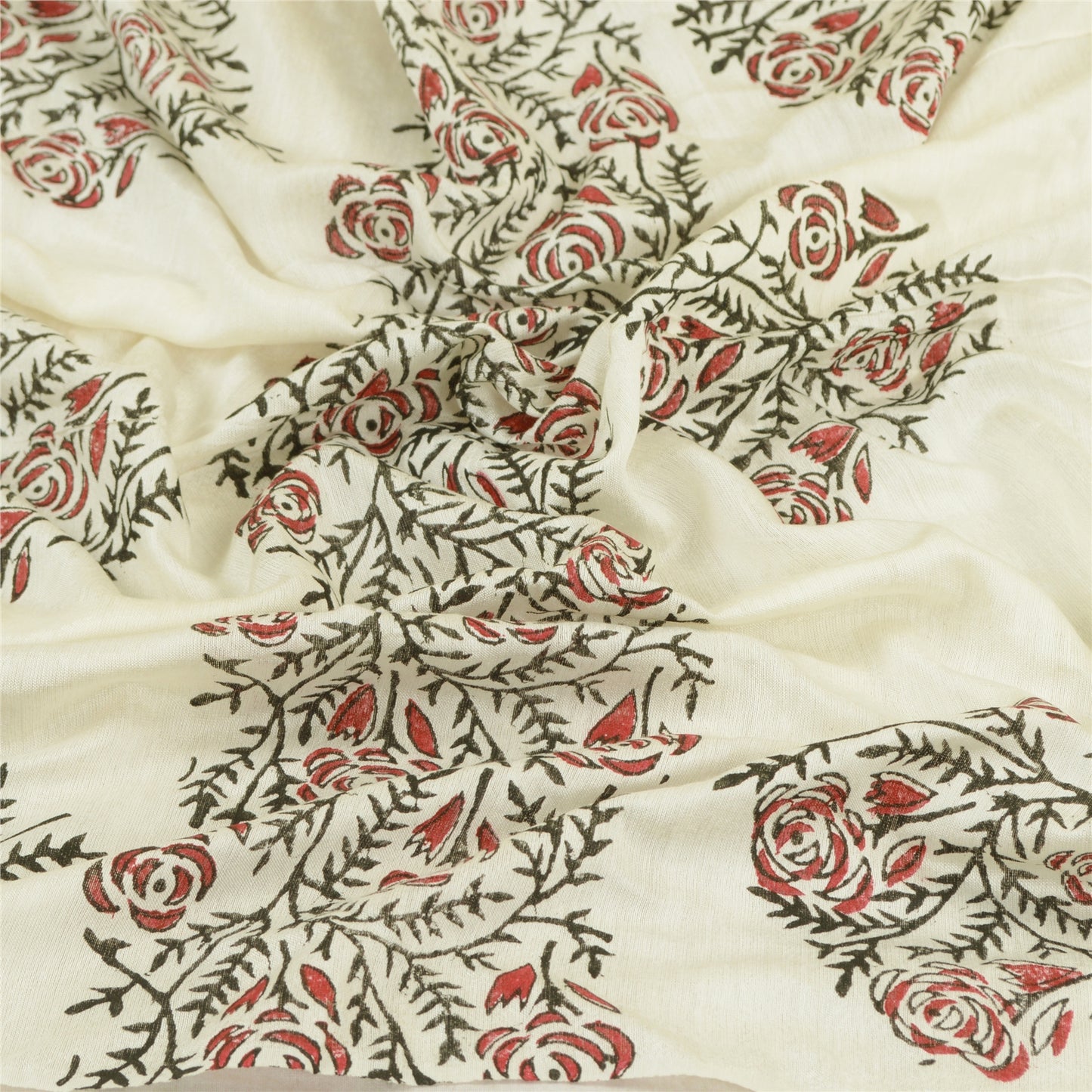 Sanskriti Vintage Cotton Long Dupatta Stole White Block Printed Wrap Scarves