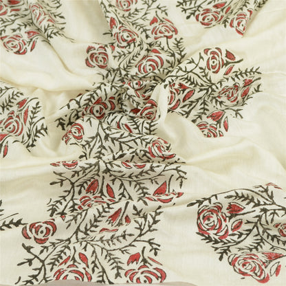 Sanskriti Vintage Cotton Long Dupatta Stole White Block Printed Wrap Scarves