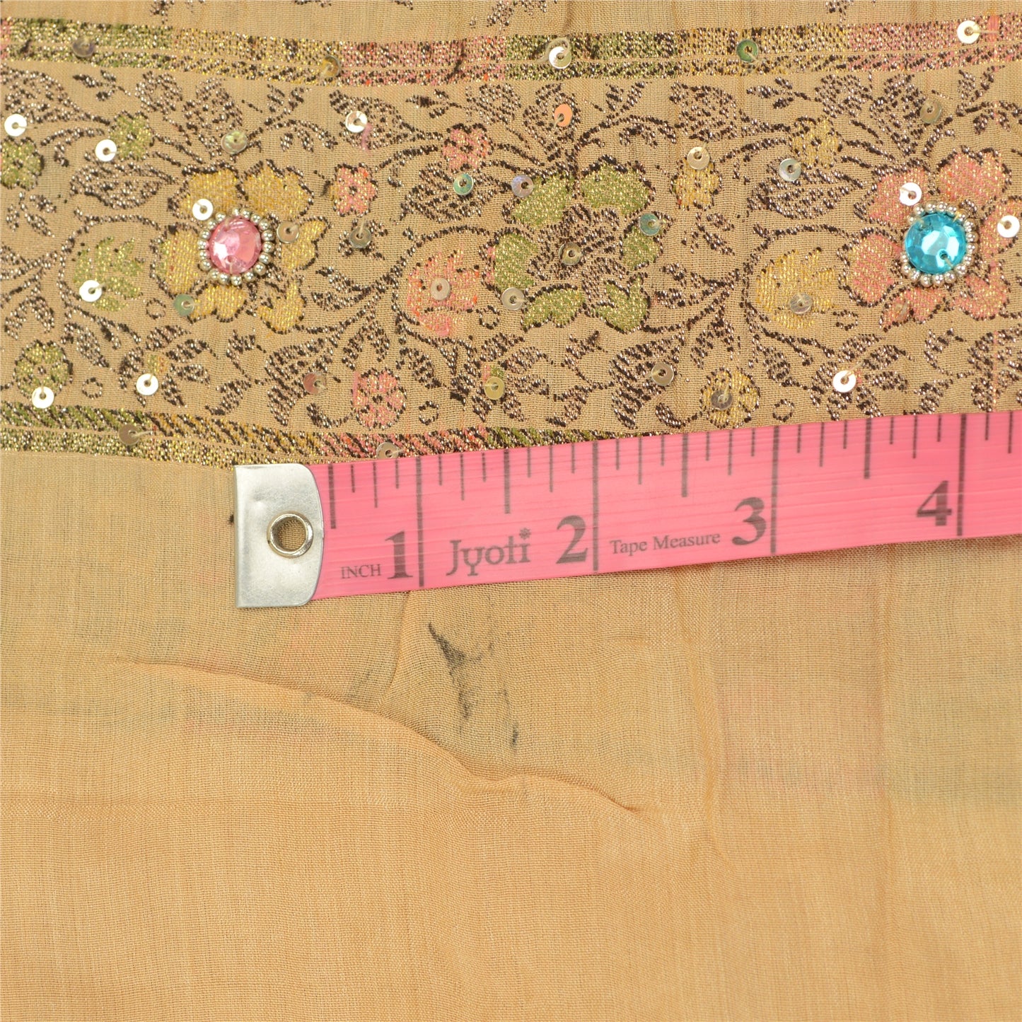 Sanskriti Vintage Cream Long Dupatta Stole Pure Silk Hand Beaded Woven Scarves