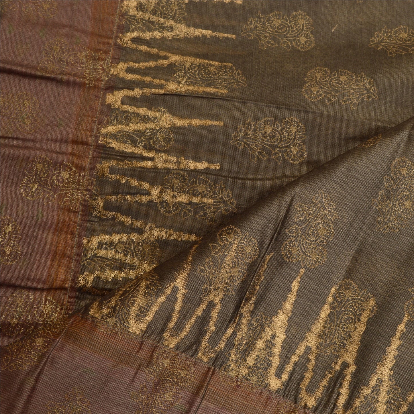 Sanskriti Vintage Grey Long Dupatta Stole Blend Cotton Hand-Painted Scarves