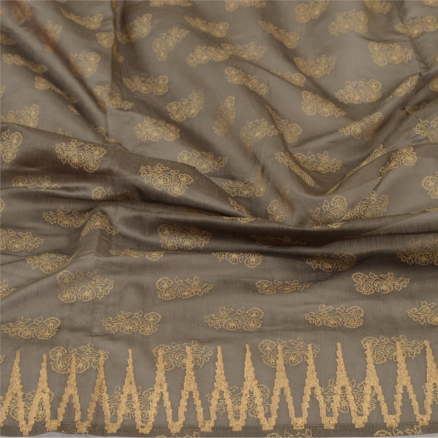 Sanskriti Vintage Grey Long Dupatta Stole Blend Cotton Hand-Painted Scarves