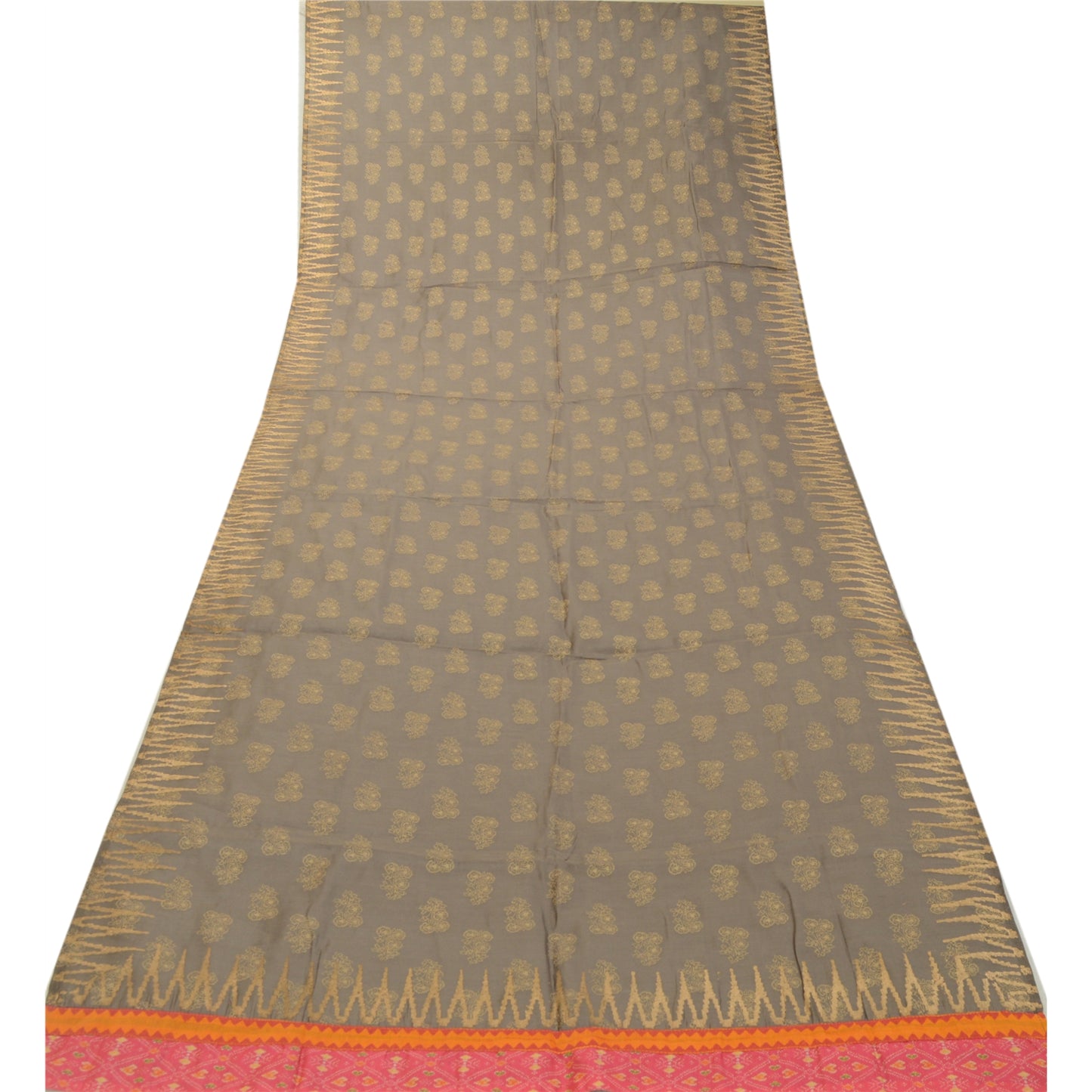 Sanskriti Vintage Grey Long Dupatta Stole Blend Cotton Hand-Painted Scarves