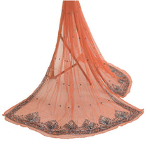 Load image into Gallery viewer, Sanskriti Vintage Orange Long Dupatta Stole Net Mesh Hand Glass Beads Wrap Veil

