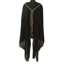 Load image into Gallery viewer, Sanskriti Vintage Black Long Dupatta Stole Pure Chiffon Silk Hand Beaded Scarves
