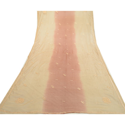 Sanskriti Vintage Beige Long Dupatta Stole Pure Chiffon Silk Hand Beaded Scarves