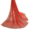 Sanskriti Vintage Red Long Dupatta Stole Georgette Wrap Veil Hand Beaded Scarves