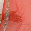 Sanskriti Vintage Red Long Dupatta Stole Georgette Wrap Veil Hand Beaded Scarves