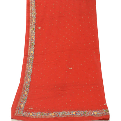 Sanskriti Vintage Red Long Dupatta Stole Georgette Wrap Veil Hand Beaded Scarves
