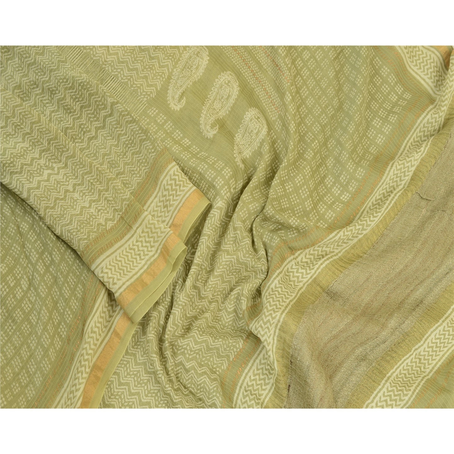 Sanskriti Vintage Grøn Lang Dupatta Stola Bomuld Silke Trykte Wrap Halstørklæder