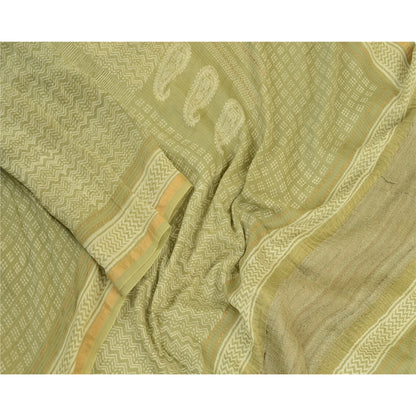 Sanskriti Vintage Grøn Lang Dupatta Stola Bomuld Silke Trykte Wrap Halstørklæder