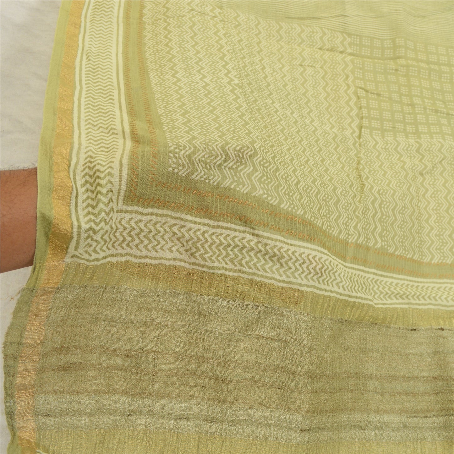 Sanskriti Vintage Grøn Lang Dupatta Stola Bomuld Silke Trykte Wrap Halstørklæder