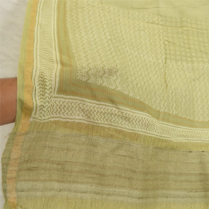 Sanskriti Vintage Grøn Lang Dupatta Stola Bomuld Silke Trykte Wrap Halstørklæder