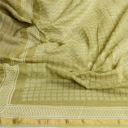 Sanskriti Vintage Grøn Lang Dupatta Stola Bomuld Silke Trykte Wrap Halstørklæder