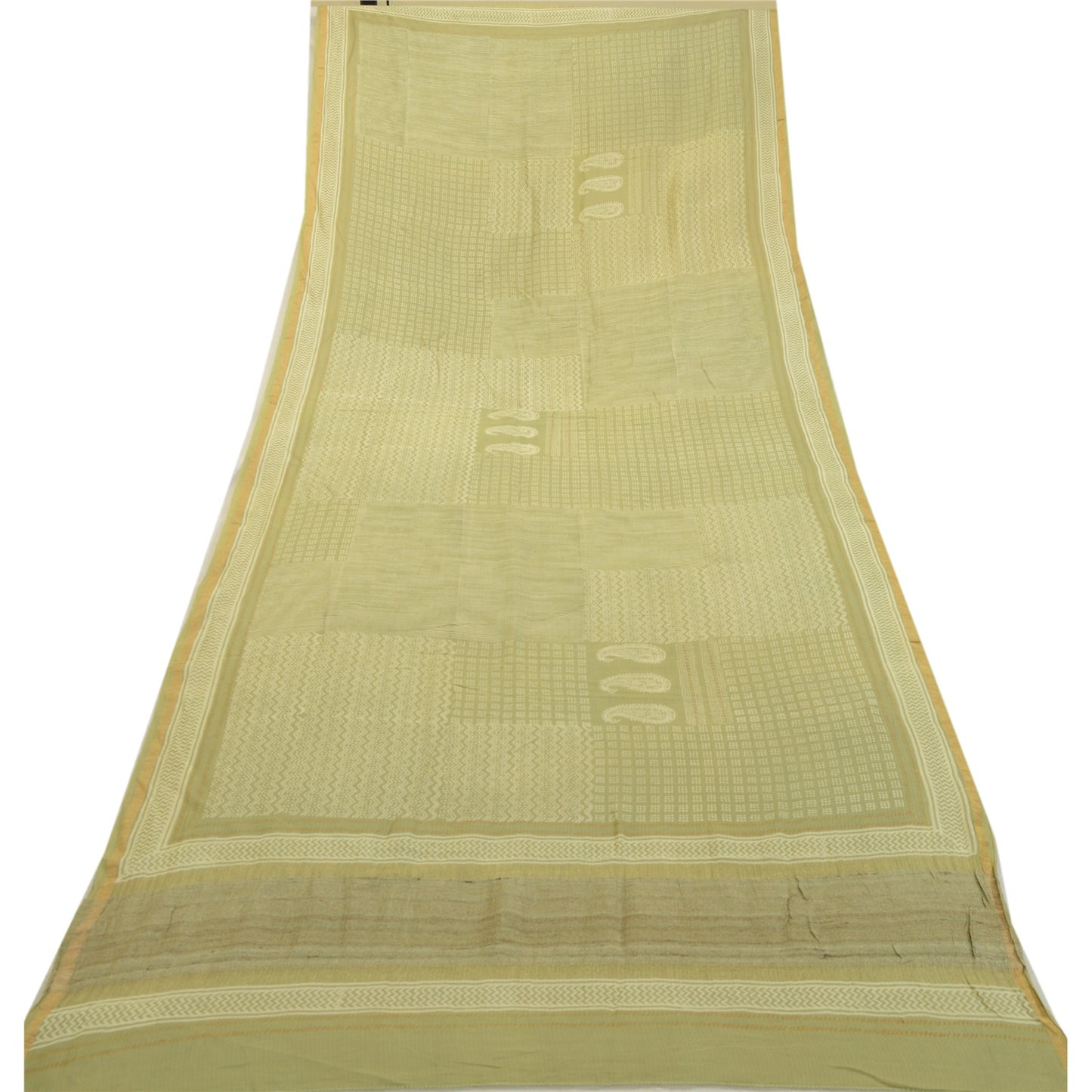 Sanskriti Vintage Grøn Lang Dupatta Stola Bomuld Silke Trykte Wrap Halstørklæder