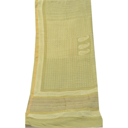 Sanskriti Vintage Grøn Lang Dupatta Stola Bomuld Silke Trykte Wrap Halstørklæder