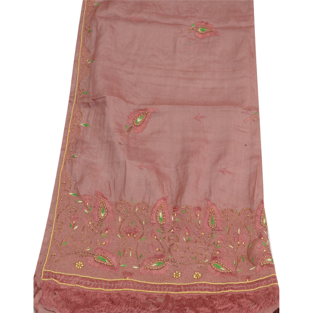 Sanskriti Vintage Peach Long Dupatta Stole 100% Pure Silk Hand Beaded Scarves
