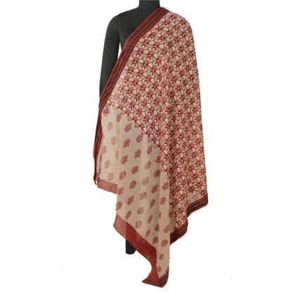 Sanskriti Vintage Long Dupatta Stole Pure Cotton Dark Red Hijab Printed Scarves