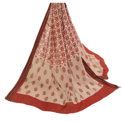 Sanskriti Vintage Long Dupatta Stole Pure Cotton Dark Red Hijab Printed Scarves
