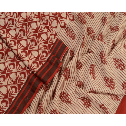 Sanskriti Vintage Long Dupatta Stole Pure Cotton Dark Red Hijab Printed Scarves