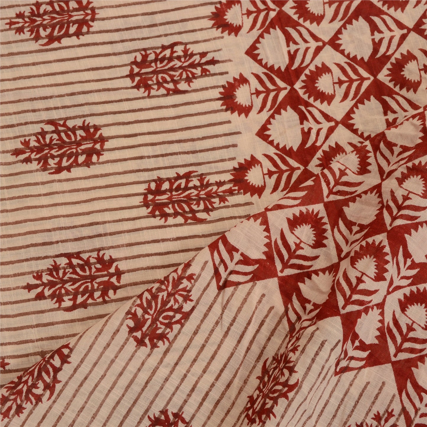 Sanskriti Vintage Long Dupatta Stole Pure Cotton Dark Red Hijab Printed Scarves