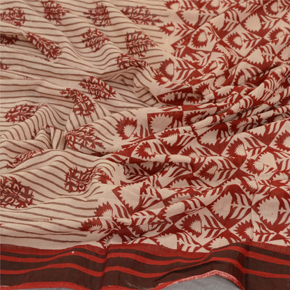 Sanskriti Vintage Long Dupatta Stole Pure Cotton Dark Red Hijab Printed Scarves