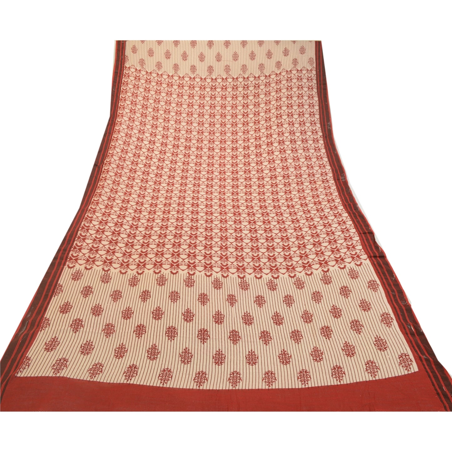 Sanskriti Vintage Long Dupatta Stole Pure Cotton Dark Red Hijab Printed Scarves