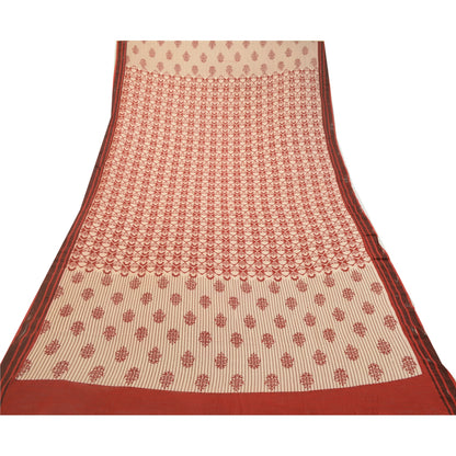 Sanskriti Vintage Long Dupatta Stole Pure Cotton Dark Red Hijab Printed Scarves