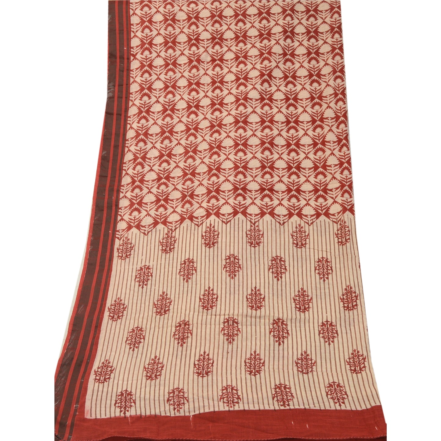 Sanskriti Vintage Long Dupatta Stole Pure Cotton Dark Red Hijab Printed Scarves