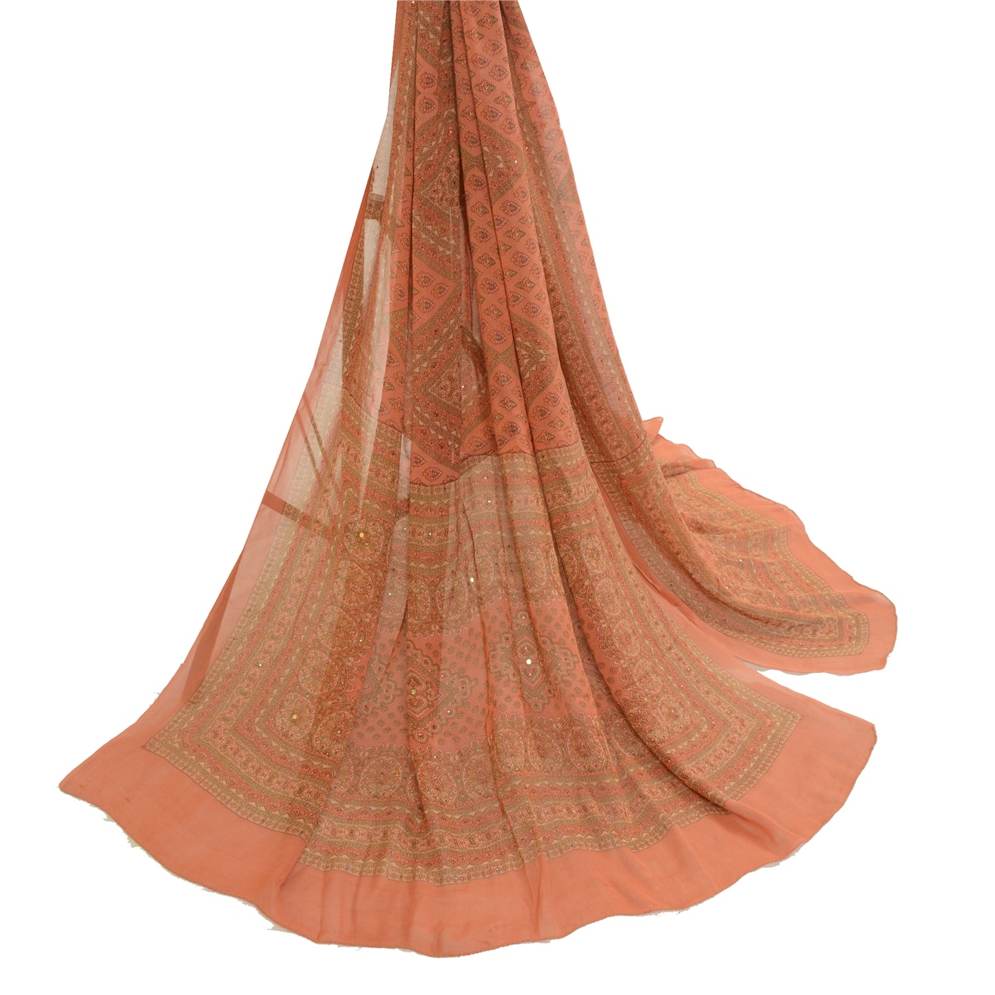 Sanskriti Vintage Long Dupatta/Stole Pure Georgette Silk Handmade Mukeish Work