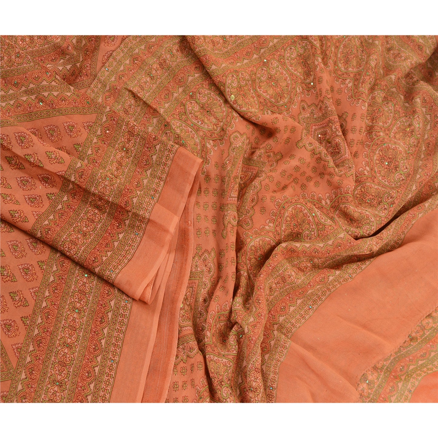 Sanskriti Vintage Long Dupatta/Stole Pure Georgette Silk Handmade Mukeish Work