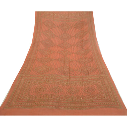 Sanskriti Vintage Long Dupatta/Stole Pure Georgette Silk Handmade Mukeish Work