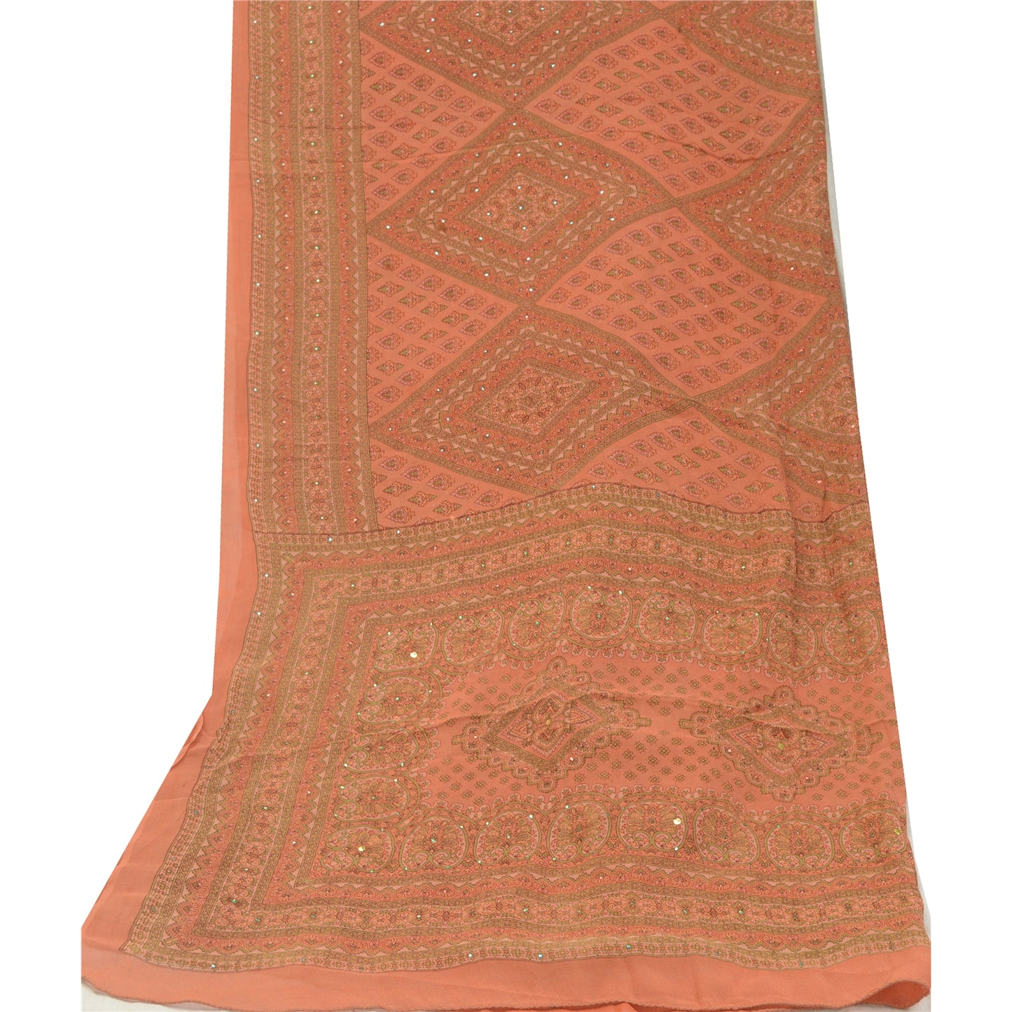 Sanskriti Vintage Long Dupatta/Stole Pure Georgette Silk Handmade Mukeish Work