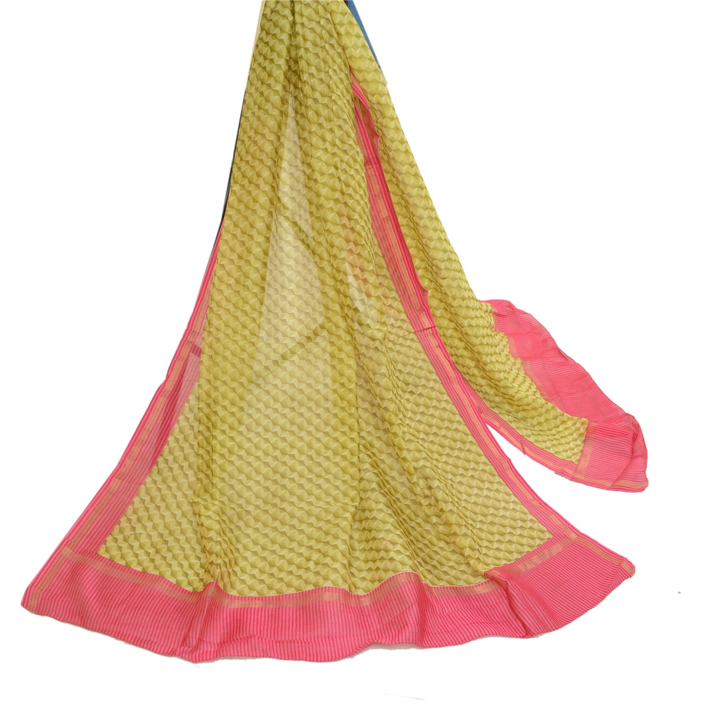 Санскрити Винтаж Зеленый Длинный Дупатта Палантин Хлопок Шелк Печатный Мягкий Шарф