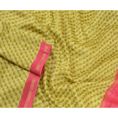 Санскрити Винтаж Зеленый Длинный Дупатта Палантин Хлопок Шелк Печатный Мягкий Шарф