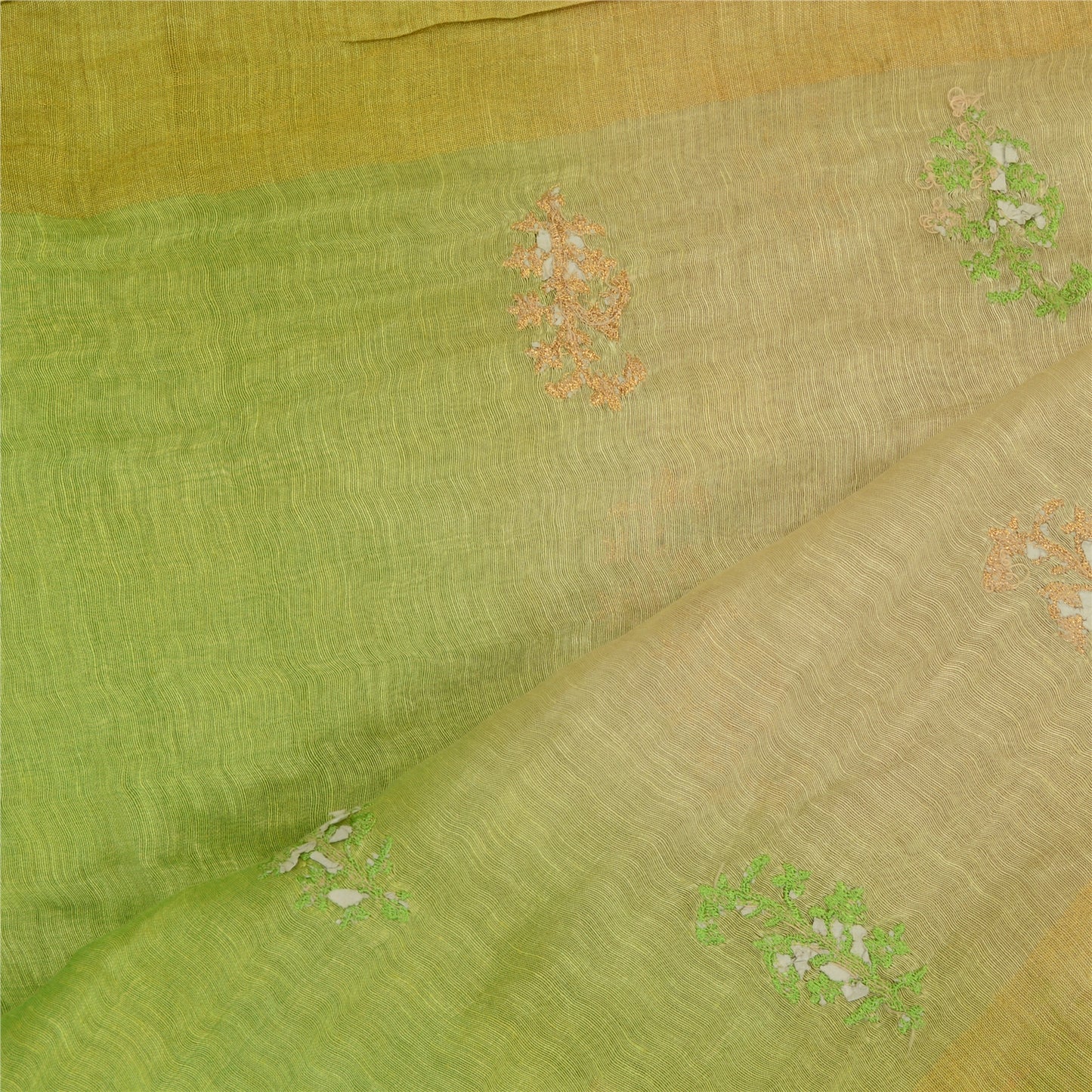 Sanskriti Vintage Green Long Dupatta Stole Pure Silk Embroidered Woven Hijab