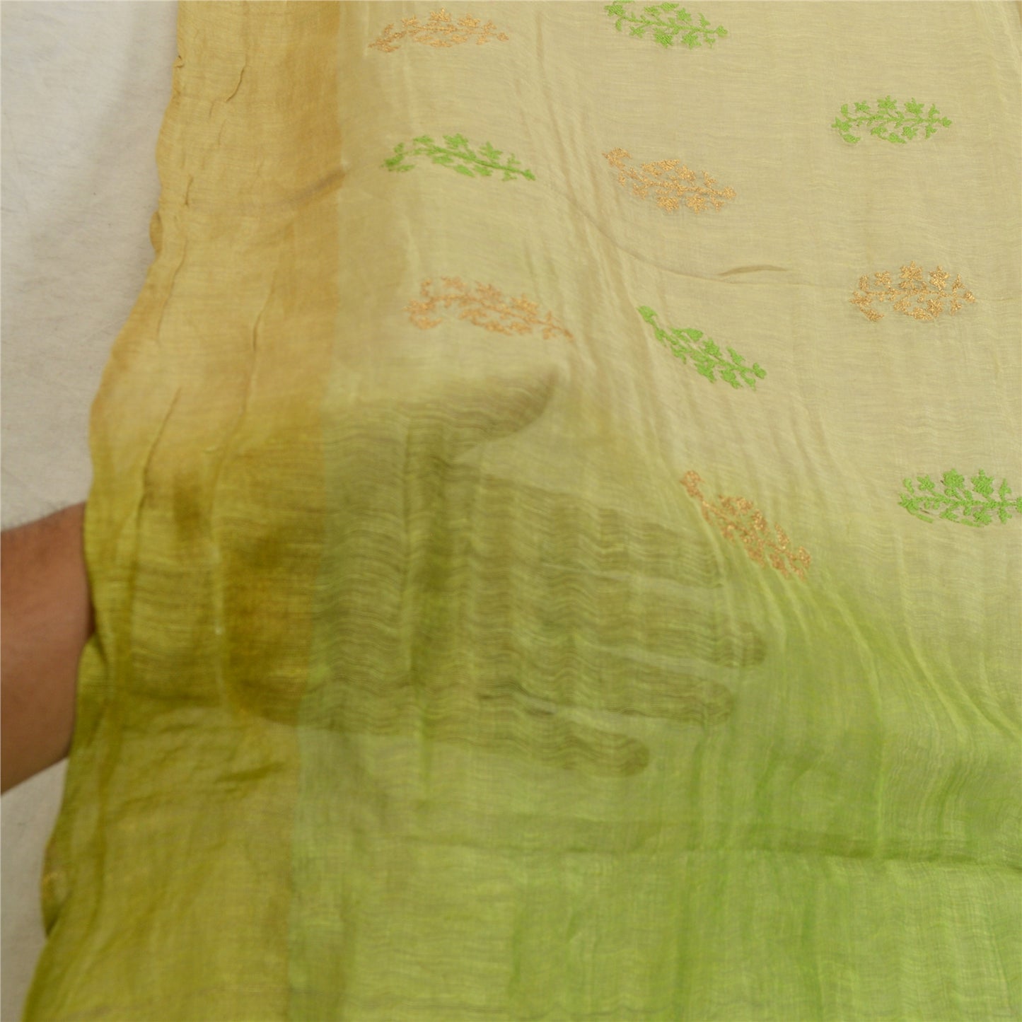 Sanskriti Vintage Green Long Dupatta Stole Pure Silk Embroidered Woven Hijab