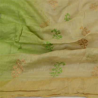 Sanskriti Vintage Green Long Dupatta Stole Pure Silk Embroidered Woven Hijab