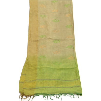 Sanskriti Vintage Green Long Dupatta Stole Pure Silk Embroidered Woven Hijab